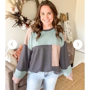 Never worn color block boutique knit comfy patchwork pullover top